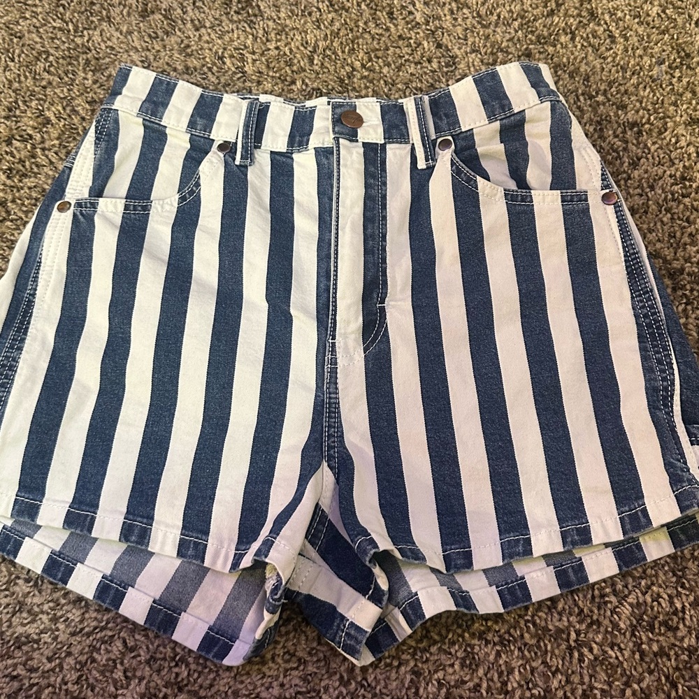 Wrangler Navy and White Striped High Waist Shorts